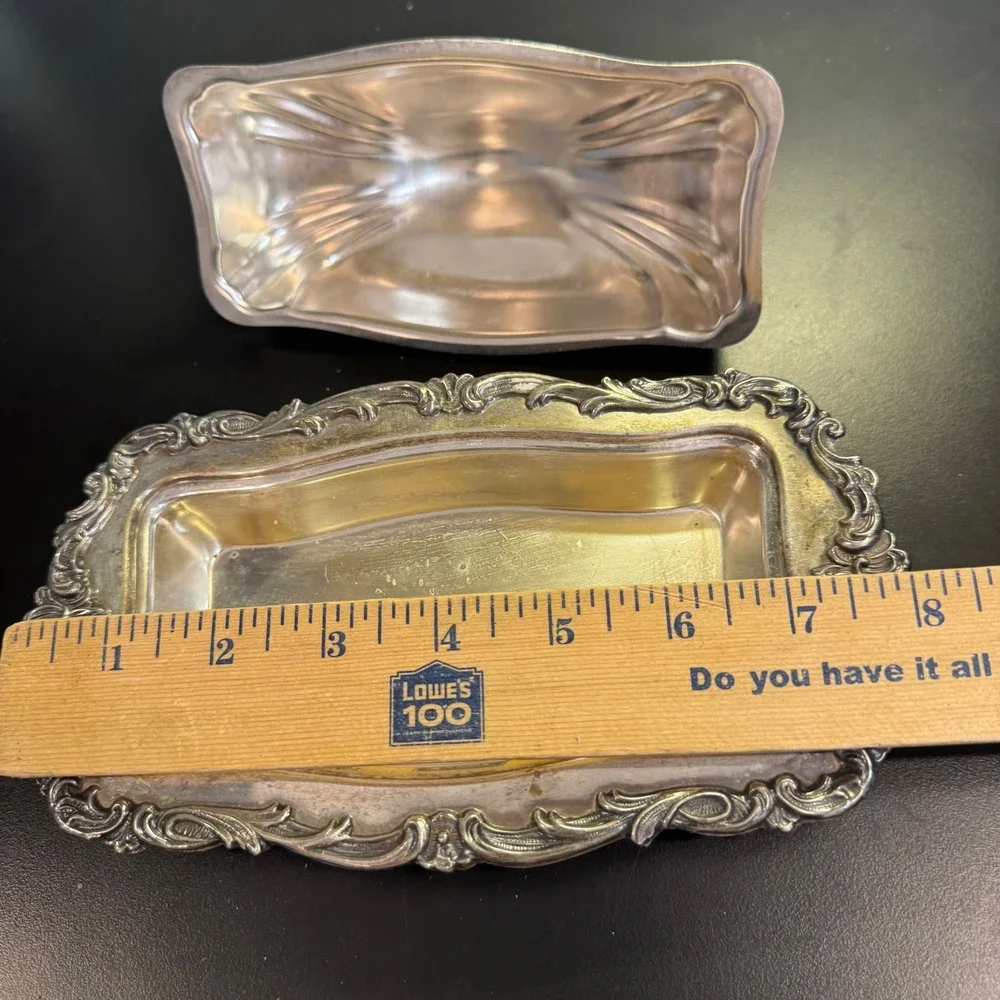 Butter Dish Silver Ornate Scroll Victorian Silver Plate Tray & Lid